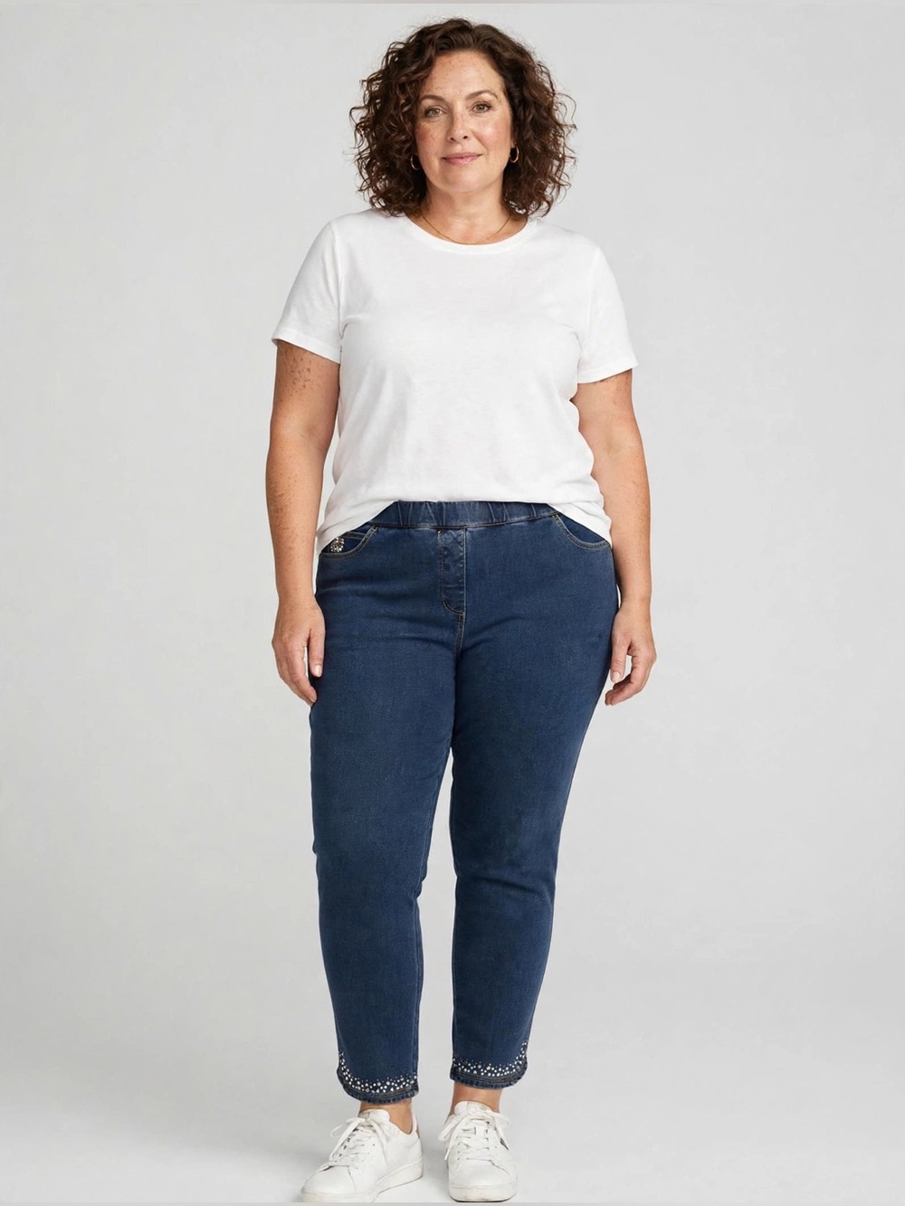 Quacker Factory Dark Blue Women's Stretch Ankle Pants with Rhinestone Detail XL